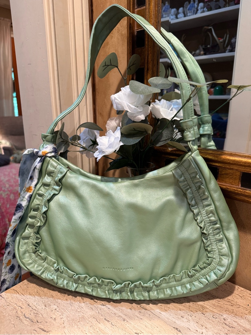 Mint Green Ruffle-Trim Shoulder Bag